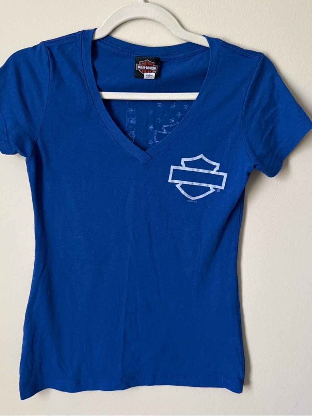 Harley-Davidson Blue V-Neck Tee with Shield Patch